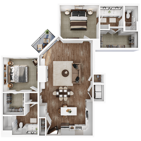 Floor plan for 2 beds, 2 baths, 1449 sqft